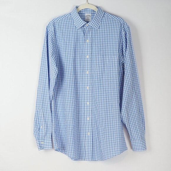 Brooks Brothers Slim Fit Long Sleeve Button Down Poplin Gingham - Large 16-6/7 - Picture 1 of 5